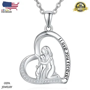 Girl and Dog Necklace 925 Sterling Silver Love Heart Dog Pendant Dog Necklace - Picture 1 of 6