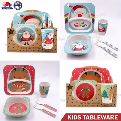 5x Christmas Kids Tableware Bowl Plate Santa Rudolph Party Baby Feeding Set Gift - image 1 of 4