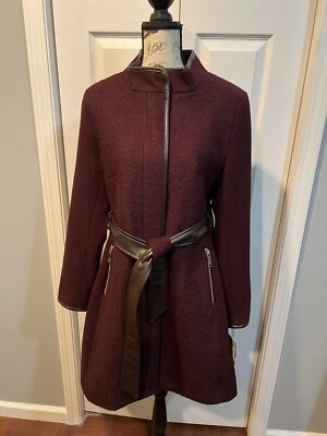 С ЯРЛЫКАМИ Nine West шерсти длинный подпоясанный молнии переднее пальто - сливы - женщин большой - Изображение 1 из 4
