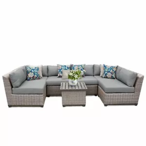TK Classics Florence 7-Piece Wicker Patio Sectional Set in Gray - Picture 1 of 1