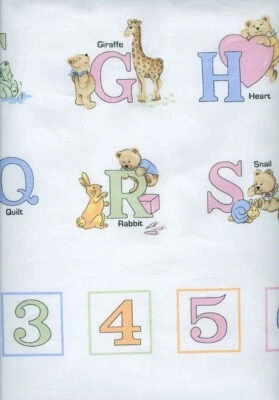 BTY 123 ABC III Alphabet White Cotton Fabric Freedom By The Yard FAFF495-11  - Image 1 of 4