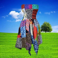 Women’s Boho Patchwork Sundress, Blue Summer Patchwork Dress, Hippie Dress S/M