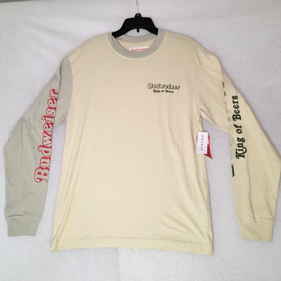 CAMISETA BUDWEISER PACSUN PARA HOMBRE PEQUEÑA BEIGE MANGA LARGA KING OF BEERS LOGO BROTE NUEVA CON ETIQUETAS Foto 1 de 4
