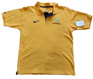 NEW Nike Australia Football Polo Shirt Sz Large L Qantas Yello Sewn Logo Soccer 