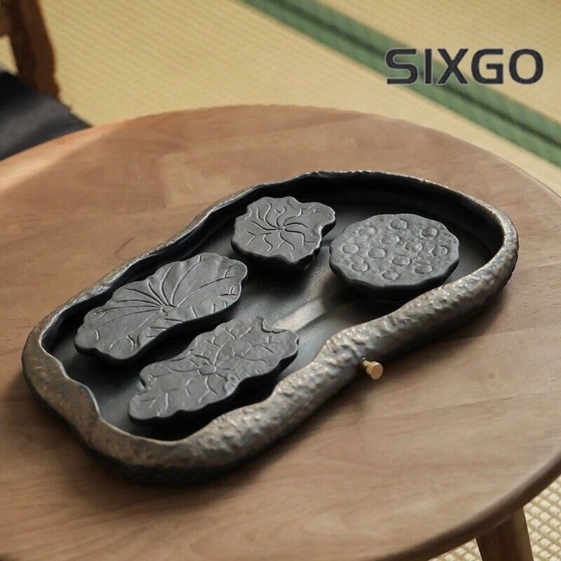 China Crude Pottery Tea Tray Water Reservoir Draining Serving Tray Antique - Image 1 of 4