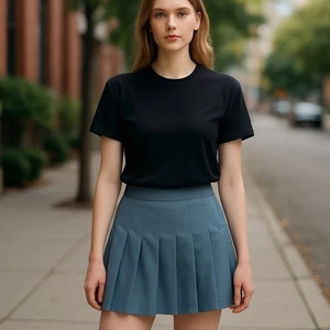 Divided by H&M Women’s Size 14 Slate Blue Pleated Mini Skirt A-Line Hip Zip Y2K - Picture 1 of 8