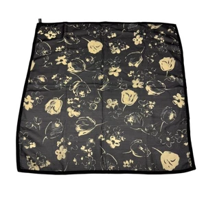 Franco Ferrari Small Square 100% Silk Scarf Black Beige Italian Tulip Flower - Picture 1 of 12