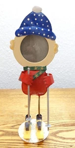 Whimsical Metal Skier Elf Photo Frame Christmas Decor Figurine - Picture 1 of 6