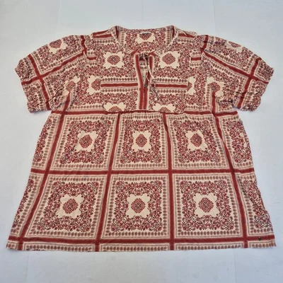 Blusa FAT FACE 24 Rojo Beige Mujer Mezcla Viscosa Manga Corta Floral - Imagen 1 de 4