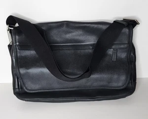 Coach Pebbled Leather Black Messenger Bag 12x16 Adjustable Strap Genuine Leather - Picture 1 of 15