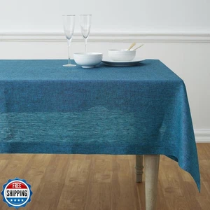 Mantel de lino Solino Home 60 x 90 pulgadas - 100 % lino puro cambray verde azulado pestaña - Imagen 1 de 5