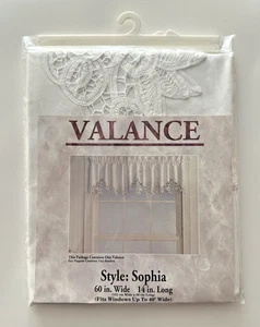 1991 BATTENBURG VALANCE CURTAIN New in Package SOPHIA 60" x 14" WHITE HAND MADE - Picture 1 of 8