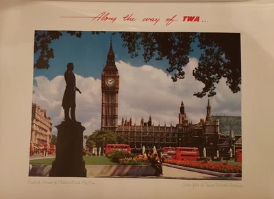 PÓSTER VINTAGE AÑOS 60 TWA LONDRES INGLATERRA BIG BEN TRANS WORLD AIRLINES EXCELENTE  Foto 1 de 4