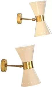 Stilnovo Style 2 Light Italian Wall Sconce - Handmade Brass Mid-Century Wall - Picture 1 of 4