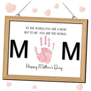 Mother's Day Handprint Art Wooden Unique Gifts for Mom from Daughter or Son - Picture 1 of 7