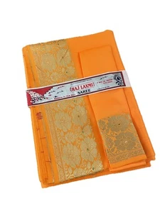 Indian Women's NEW Brocade ART Silk Sari SAREE BRIGHT GOLDEN YELLOW w/Blouse - Picture 1 of 8