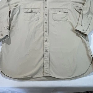 Vintage LL Bean Shirt Mens 17 1/2 Tall Beige Chamois Cloth Button Long Sleeve - Picture 1 of 10