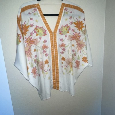 Rose + Olive Boho Dolman Top M Batwing Festival Peasant Tunic Flowy Orange - Image 1 of 4