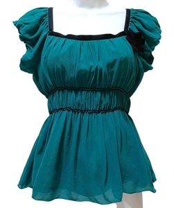 VTG Studio M 100% Silk Milkmaid Top Small Green Black Coquette Romantic AS-IS - Picture 1 of 9