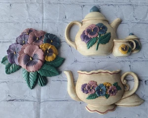 Vintage Home Interiors Burwood Grandma Wall Decor Pansy Flowers Tea Cup - Picture 1 of 10