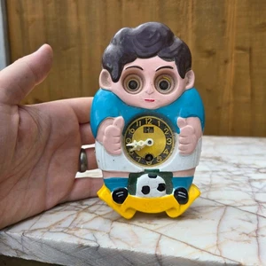 Vintage Kunststoff Uhr Japan bewegliche Augen Fußballer ICM Hersteller Mi-ken 60er Jahre - Bild 1 von 6