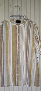 NWT Mens PacSun Woven Camp Shirt Browns White Striped Lightweight Cotton Med - Picture 1 of 12