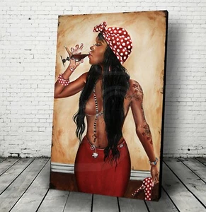 Conjure African Canvas Wall Art Nubian Drinking Wine girl sexy Urban woman decor - Picture 1 of 9