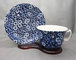 Vintage Burleigh Calico Blue and White Teacup & Saucer Staffordshire, England - Picture 1 of 8