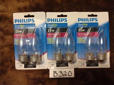 6 Philips Duramax 25w Clear Bent Tip Candle Light Bulbs 16819          - Image 1 of 2