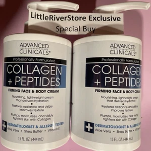 2 Pack! ADVANCED CLINICALS COLLAGEN + PEPTIDE Firming FACE BODY CREAM 15oz USA - Picture 1 of 9