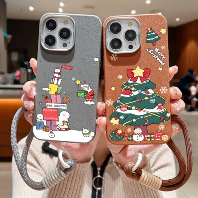 For iPhone 16 15 Pro Max 14 13 12 11 Shockproof Christmas Strap Soft Case Cover - Image 1 of 4