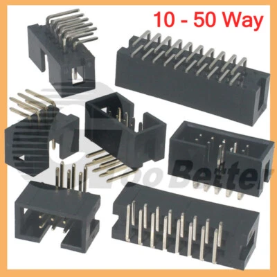 IDC Bent Needle Pin Boxed PCB Header Connectors 2.54mm-10 14 16 20 26 30 40 Ways - Image 1 of 4
