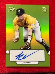 JOHN LOPEZ 2022 LEAF PERFECT GAME JUST MINORS GREEN AUTO # 08/10 PITT PIRATES - Picture 1 of 3