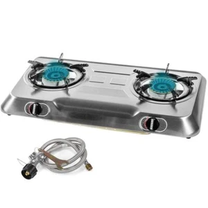 Portable 2 Burner Gas Stove 15000 BTU Stainless Steel Outdoor Cooking Equipment - Picture 1 of 8