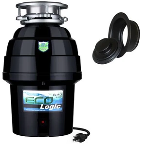 Eco Logic 3/4 HP Continuous Feed Garbage Disposal, Black Sink Flange & Stopper - Picture 1 of 7
