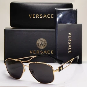 Versace Sunglasses Navigator Black Gold Pilot Metal Medusa MOD VE 1287 1002 59mm - Picture 1 of 12