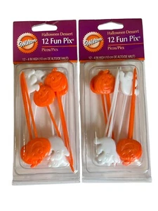 VTG Wilton Halloween Fun Pix Cake Toppers Cupcake Pics Pumpkins Ghosts Picks - Picture 1 of 2