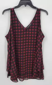 Lane Bryant Top Womens Plus 16 Red Black Houndstooth Sleeveless V Neck Blouse - Picture 1 of 10