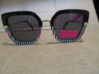 Gafas de sol Betsey Johnson cuadradas a rayas blancas y negras florales Foto 1 de 4