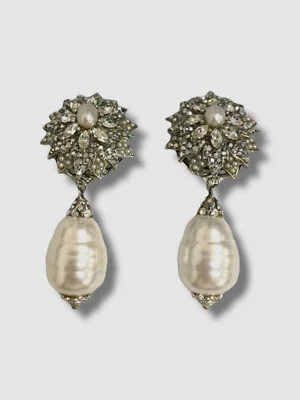 $295 Pendientes de clip Ben-Amun para mujer plata pavé flor cristal abovedado Foto 1 de 2