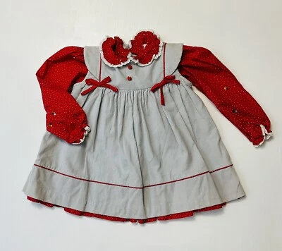 Vintage Peaches n Cream Toddler Girl 4T Long Sleeve Floral Dot Dress Corduroy US - Image 1 of 4