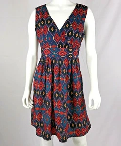 Iska London Women's Dress Size US 8/10 V-Neck Multi Color Lined Exposed Zip - Picture 1 of 9