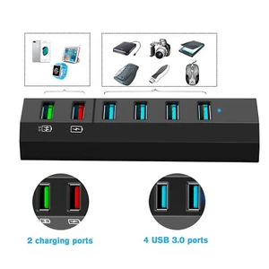 6 Ports USB3.0 High Speed Hub Splitter Erweiterungsadapter für PC/Laptop/MAC schwarz - Bild 1 von 10
