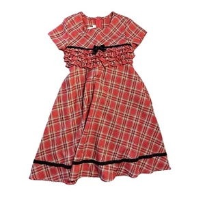 Vintage Bonnie Jean Girls Plaid Short Sleeve Dress Red And Black Size 6 - Picture 1 of 7