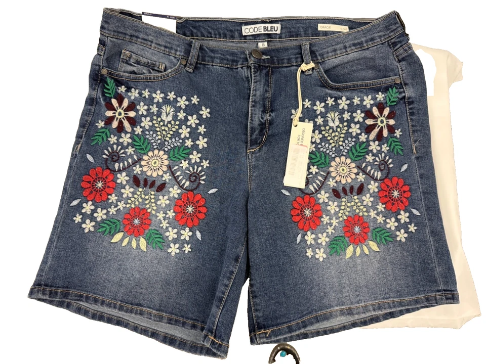 Code Bleu Shorts GRACIE MID RISE FLORAL  EMBROIDERED  Bermuda SHORTS 16 NWTS - Image 1 of 4