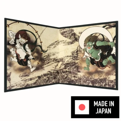 Japanese Folding Screen Mini Byobu Fujin and Raijin (the Wind and Thunder) - New - Image 1 of 4