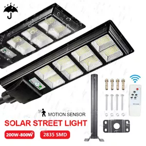800W LED Solar Street Lights Sensor Garden Lights Remote Control+pole Outdoor - Picture 1 of 16