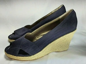 Espadrille Damen Keilabsatz Markon "GIO" Größe 9,5 M marineblau schimmernder Stoff - Bild 1 von 7