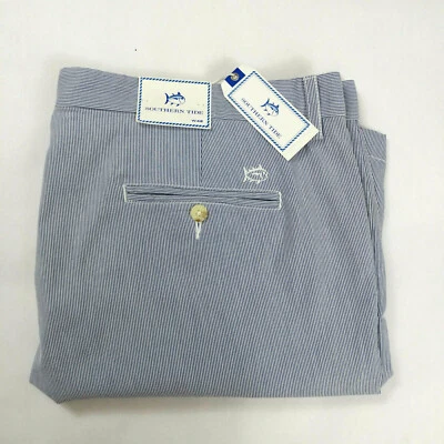 Southern Tide Flat Front Blue White Striped Performance Shorts Size 42 Striped - Image 1 of 4