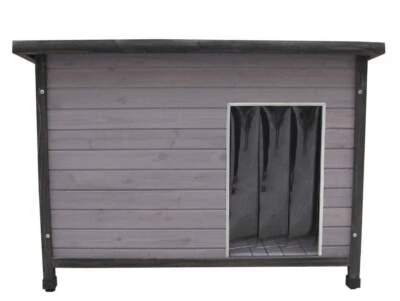 SUNNYDOGS Moderne Holz-Hundehütte mit Flachdach. grau lasiert, 106 x 69 x 82 cm